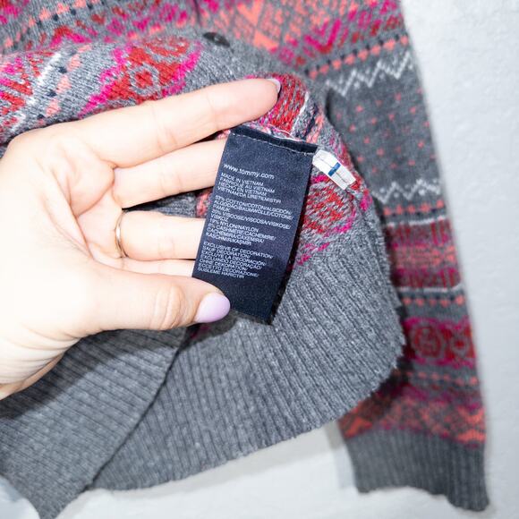 Tommy Hilfiger Gray & Pink Patterned Cashmere Blend Cardigan Small - Picture 5 of 6